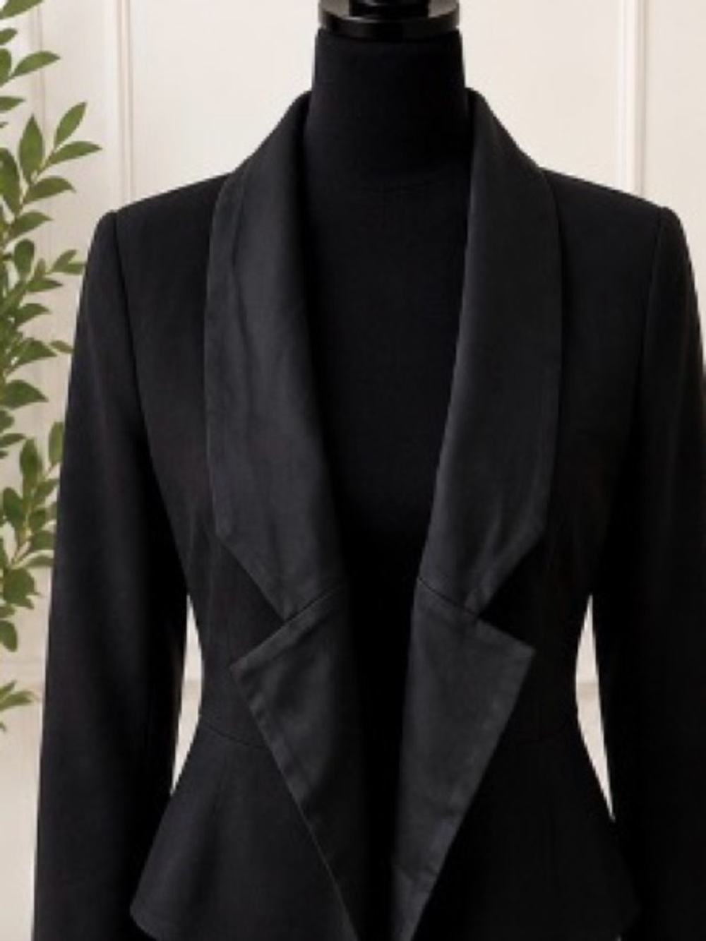 leifsdottir Black Satin-Lapel Peplum Blazer